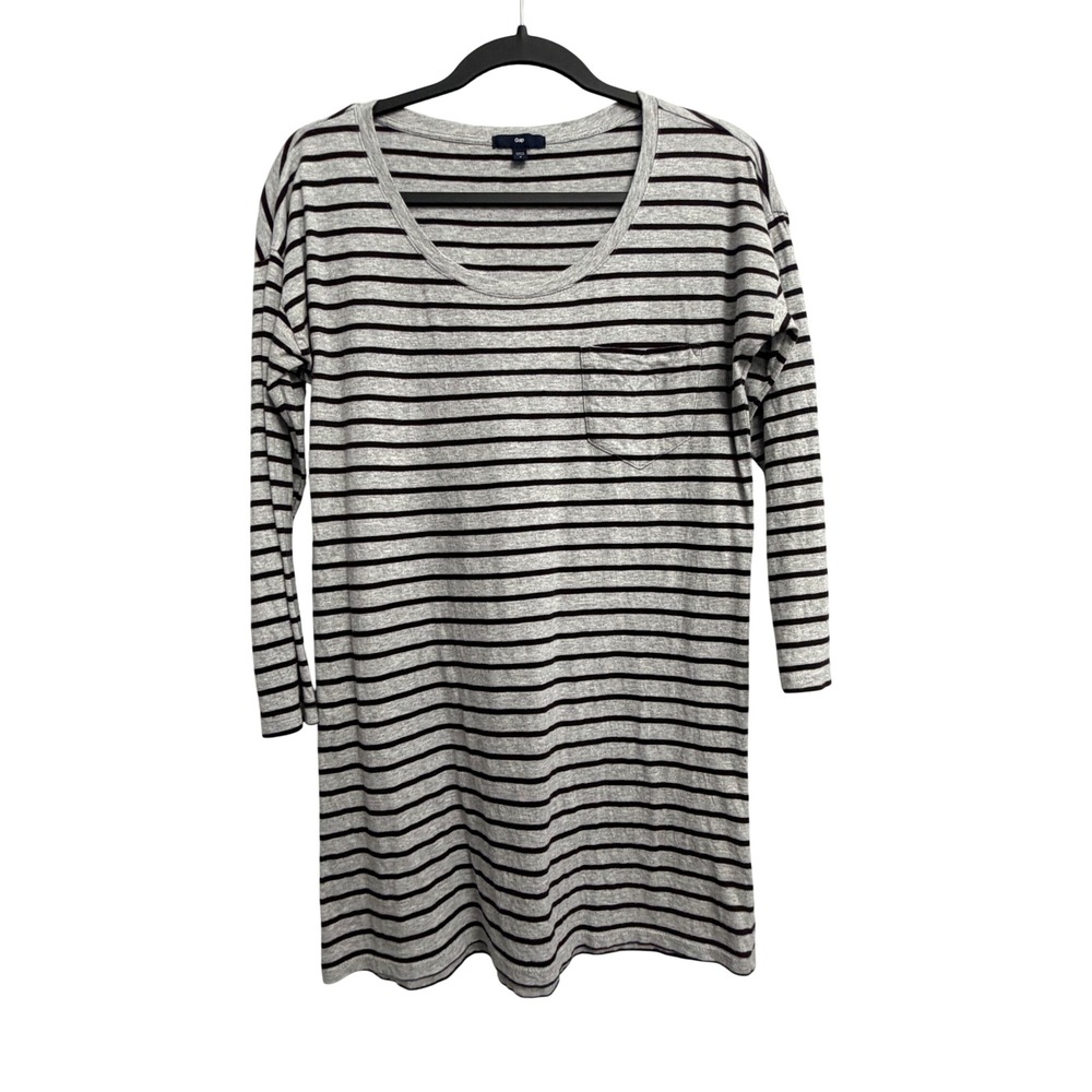 Gap Womens Small‎ Pima Cotton Striped Long Sleeve T-Shirt Dress Grey Navy Top